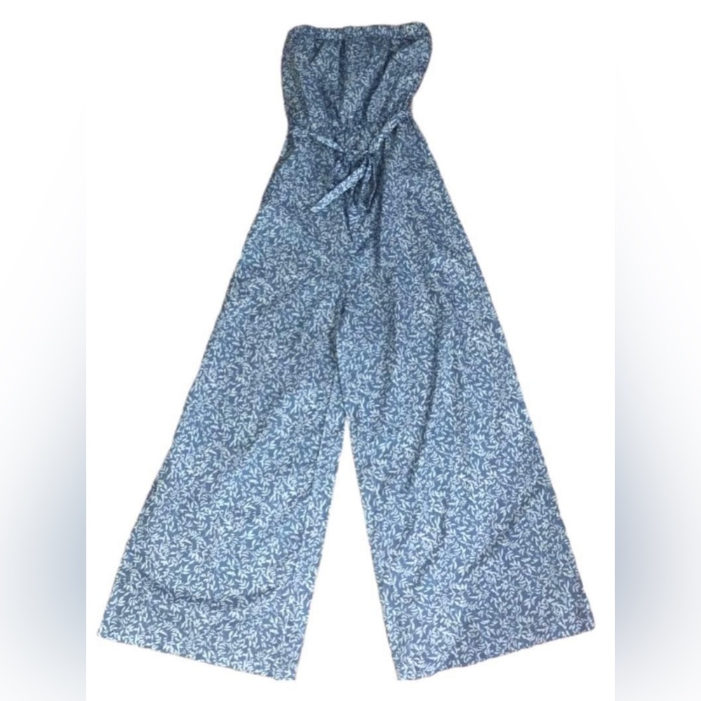 Blue Floral Strapless Jumpsuit